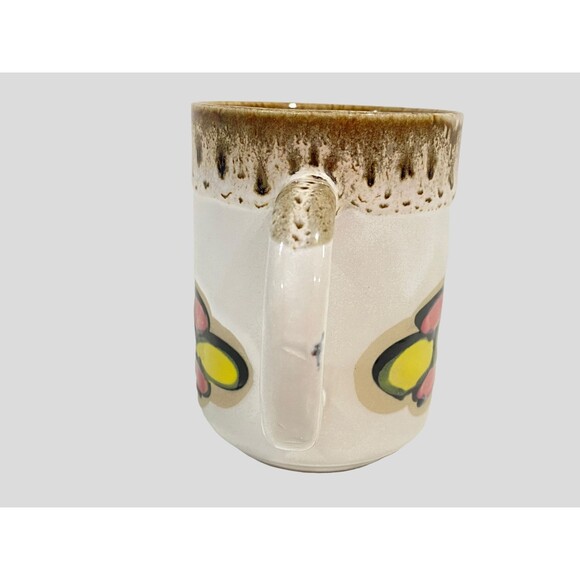 Vintage Stoneware Mod Floral Coffee Mug, Pink Yellow Mod Flowers, Coffee Cup - Picture 6 of 9